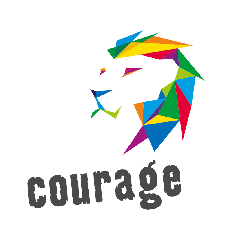 Weiteres Logo zu Schule ohne Rassissmus mit dem Schriftzug Courage sowie einem Löwenkopt