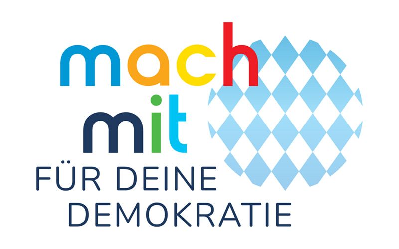 Logo des Demokratiebudget. Es zeigt den Schriftzug "mach mit für deine Demokratie"